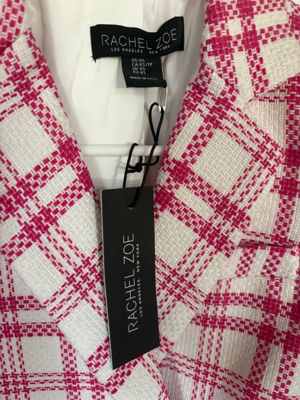 Rachel Zoe Pink and White Plaid Double-Breasted Tweed Blazer - Picture 3 of 4